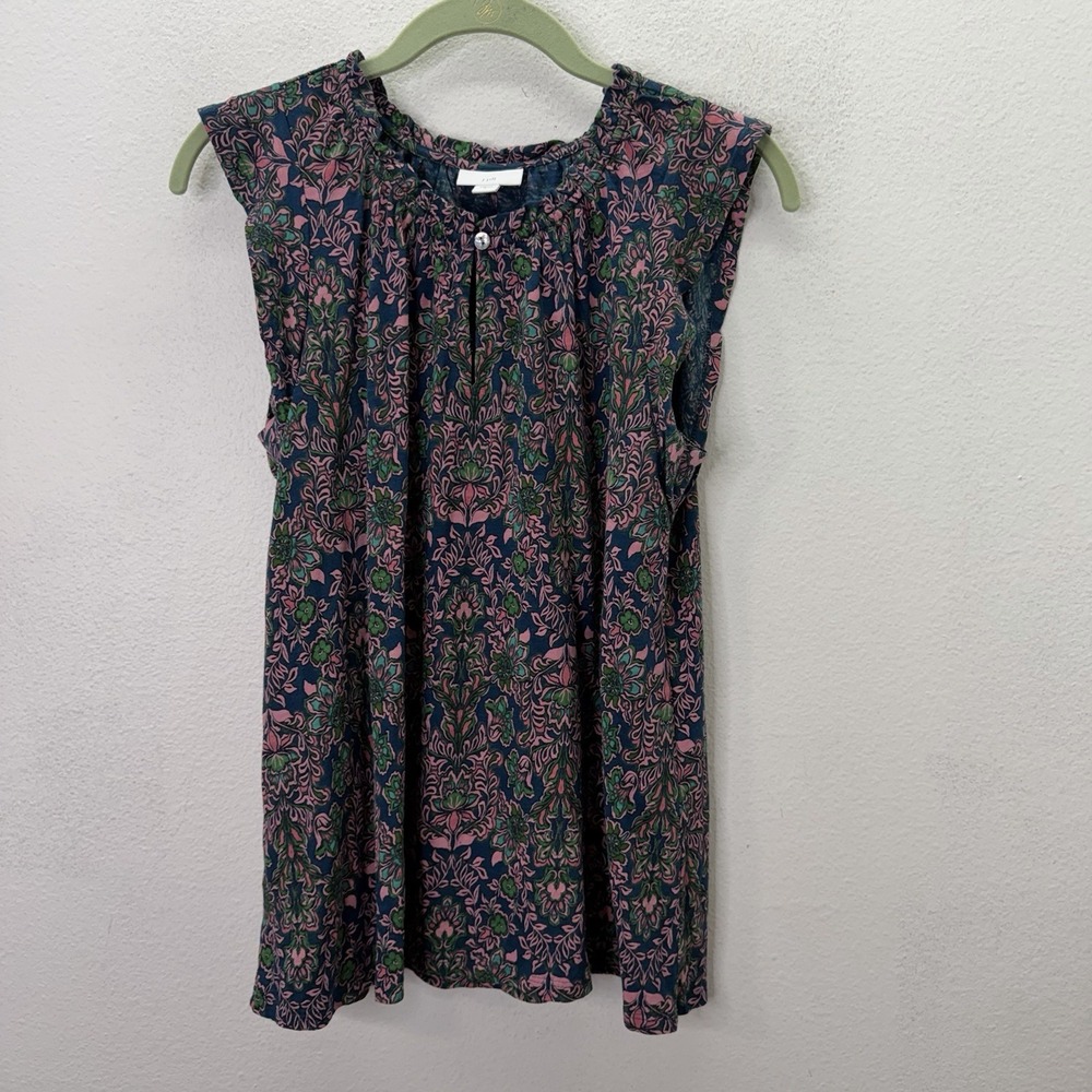 J Jill SZ S Floral Ruffle Neck Keyhole Boho Peasant Top Cottagecore Cotton Blend